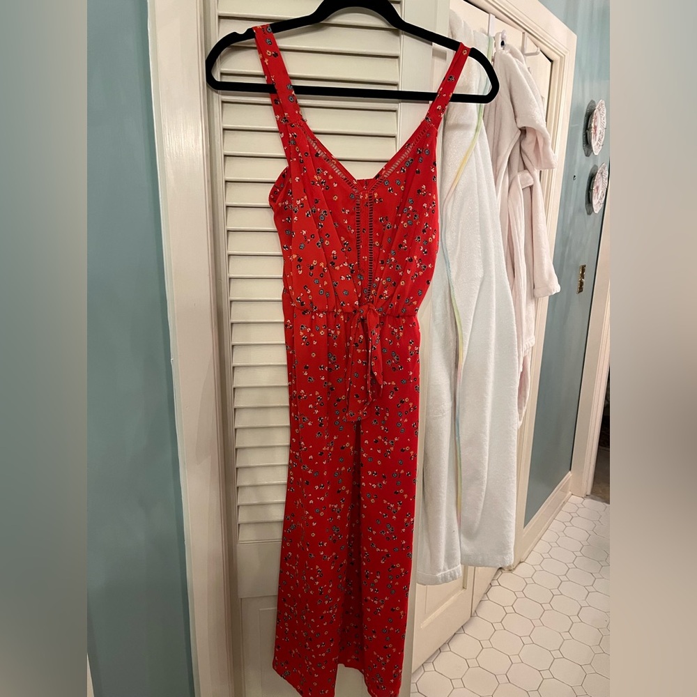 Floral Fiery Red Midi Dress